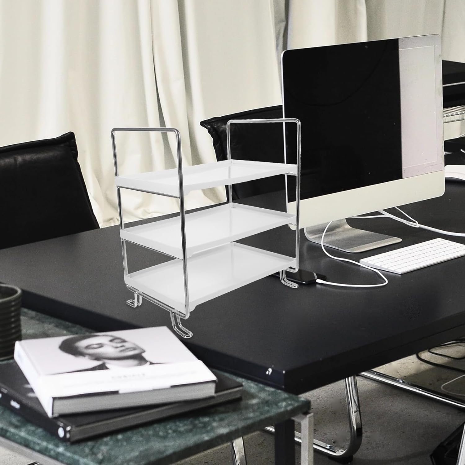 Multi-layer Desktop Storage Stand Office File Folder Rack A4 Metal Frame Organizer Holder Silver Whiteboard for Office Desk Workspace