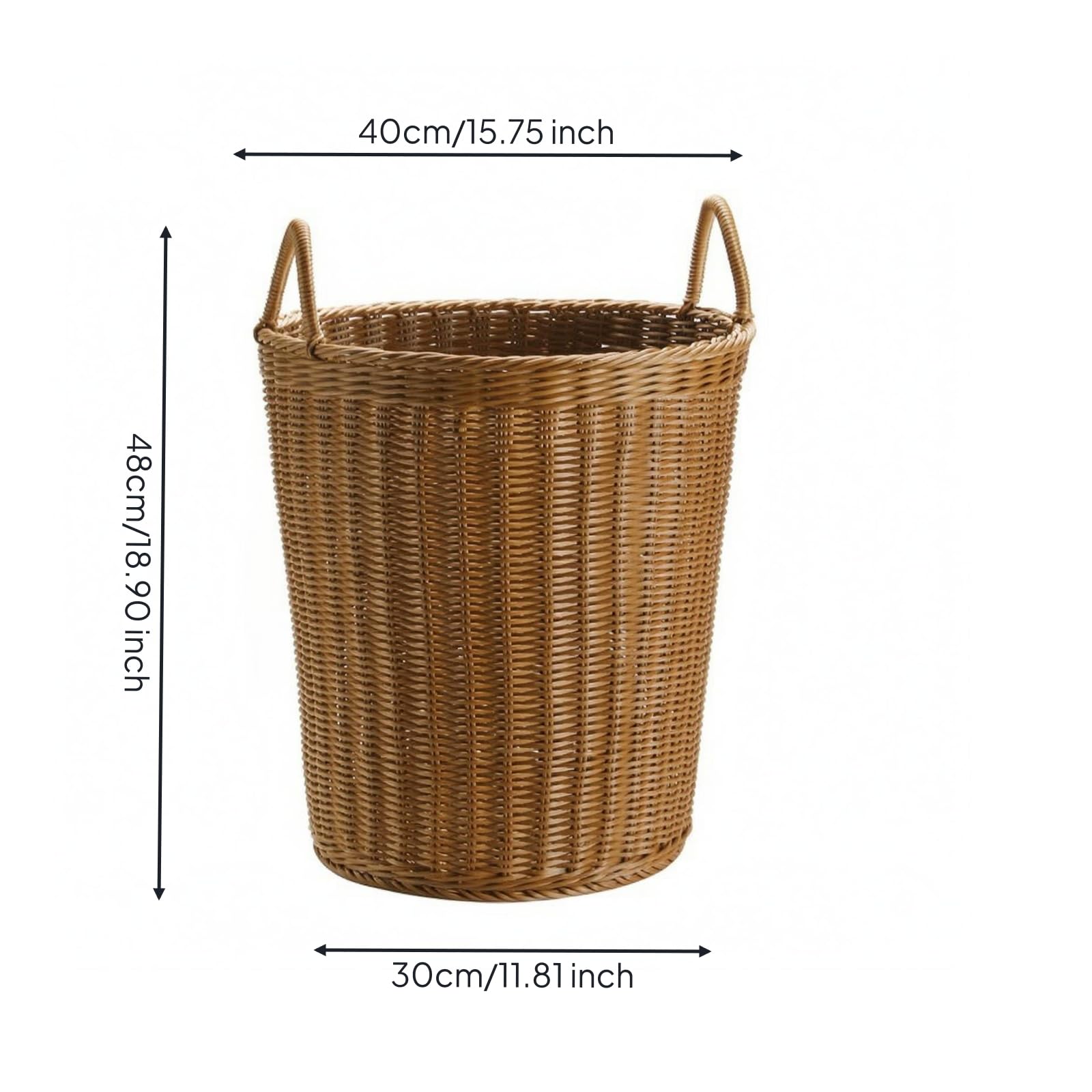 kowaku Cesto Portabiancheria Cesto Lavanderia Cesto Rotondo Cesto Intrecciato Cestino Portaoggetti in Rattan Sintetico con, Marrone, Twill, 40x40cm, Con Anello In Acciaio Verniciato A Forno