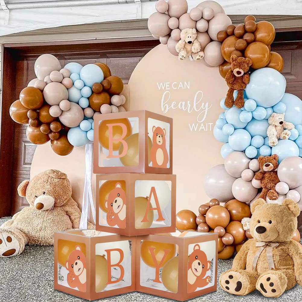 Buy Teddy Bear Baby Shower Boxes Party Decorations, 4 Brown BABY