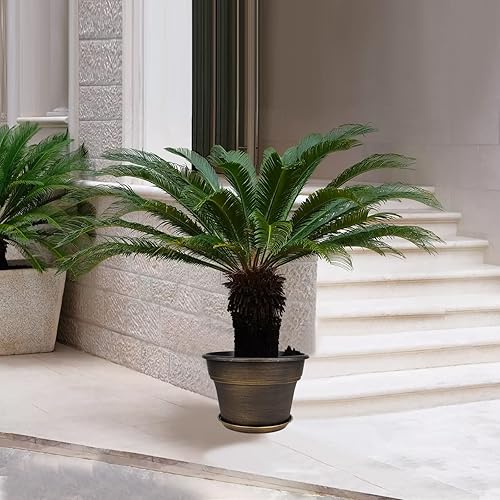 Miniatura 7 de Juego de 4 macetas de 11 pulgadas, macetas de plástico para plantas de interior con agujeros de drenaje y bandejas, juegos de contenedores