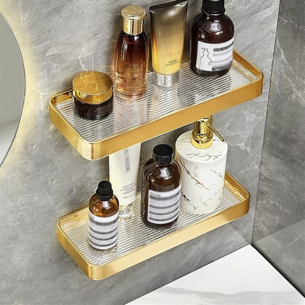 Duschablage zum Hängen Duschablage aus gebürstetem Gold, Badezimmerregale aus Aluminium zur Wandmontage, schwebende dekorative Lagerregale ohne Bohren for Badezimmer, Küche, Wohnzimmer Duschregal(30cm