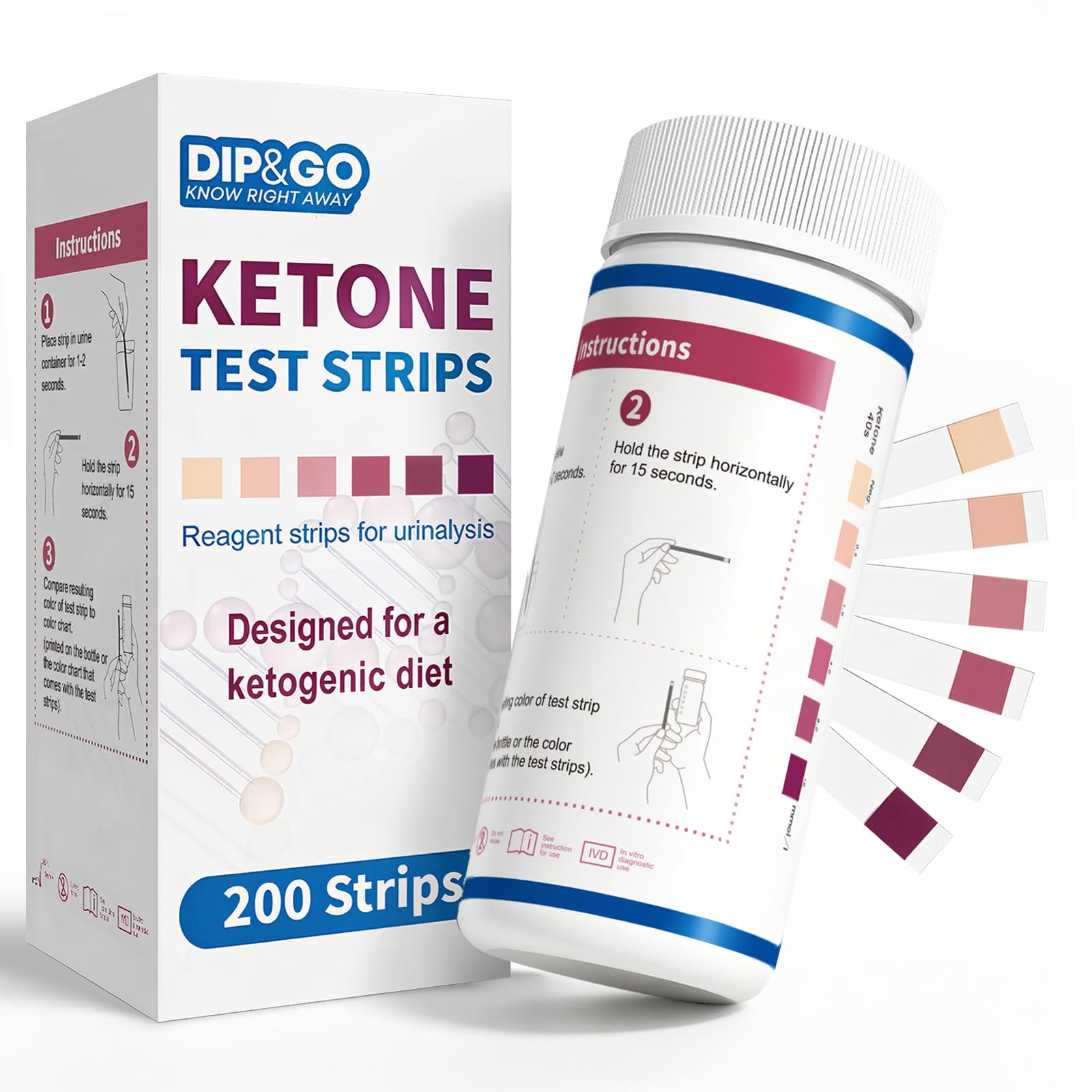 DIP&amp;GO Ketone Test Strips, 200 Keto Strips Urine Test, Fast &amp; Accurate Keto Test for Ketosis, Low-Carb Diet Support &amp; Weight Management