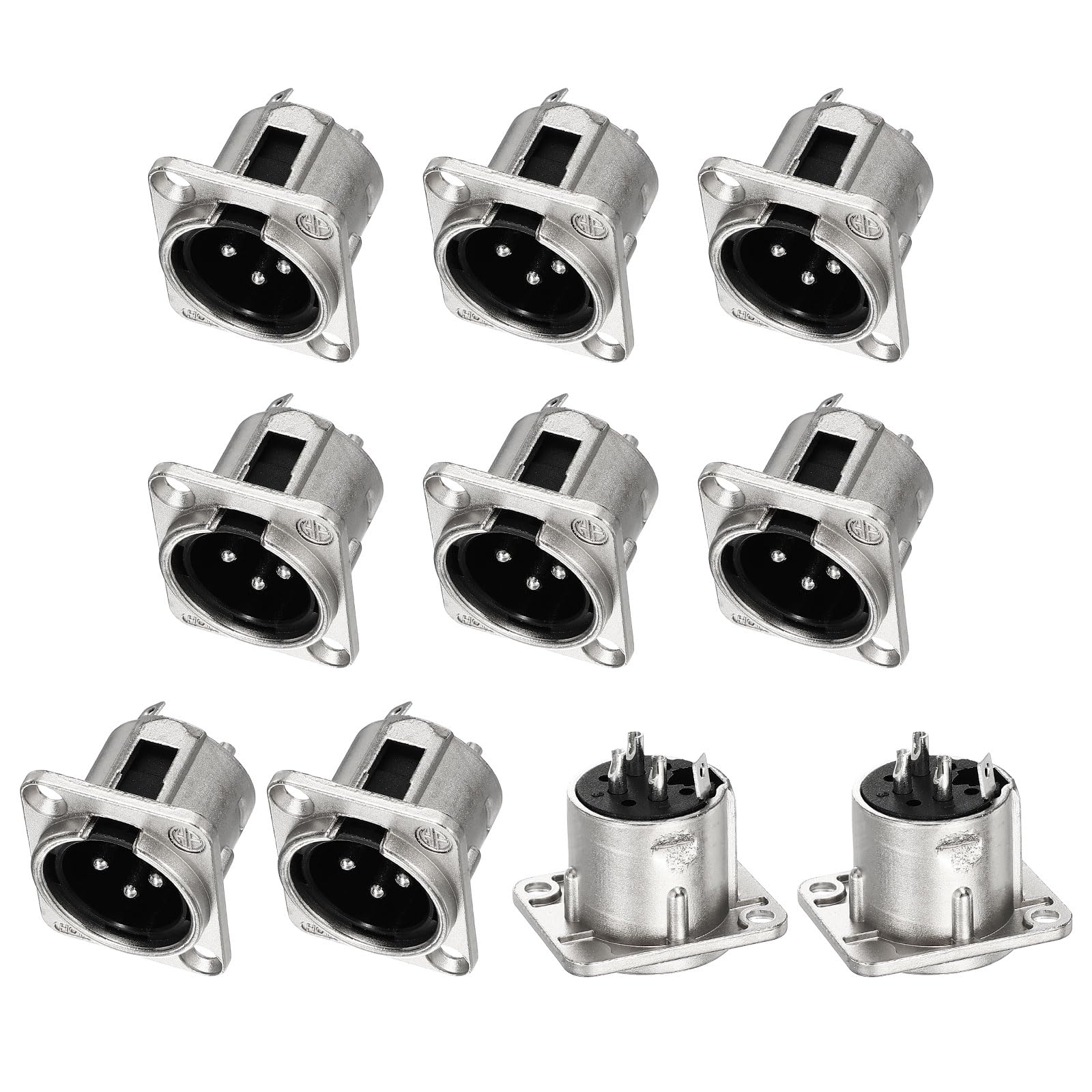 MECCANIXITY 10pcs 3 Pin XLR Male Jack Socket, Microphone Adapter Audio Panel Mount Connector Accessories for Mixer, Power Amplifier, Silver