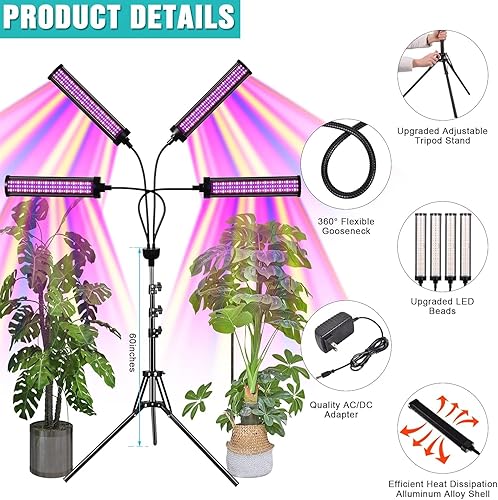 Miniatura 7 de Luces LED de cultivo para plantas de interior, 432 luces LED de espectro completo para plantas de espectro completo para cultivo en interiores con