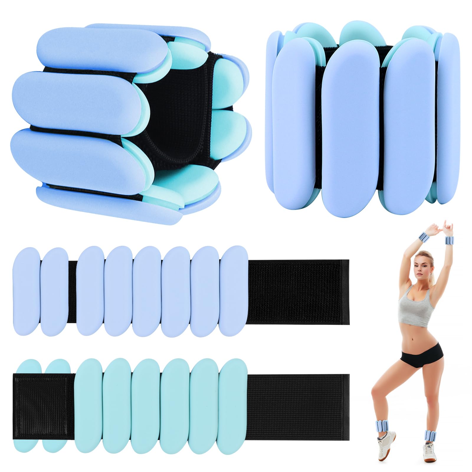Wrist Weights - 1 Pair (1 lb Each) | Adjustable Wearable Wrist Ankle Weights, Silicone Wrist Bangles Leg and Arm Weights for Women | Yoga, Dance, Pilates, Swimming, Walking and Gym (Blue)