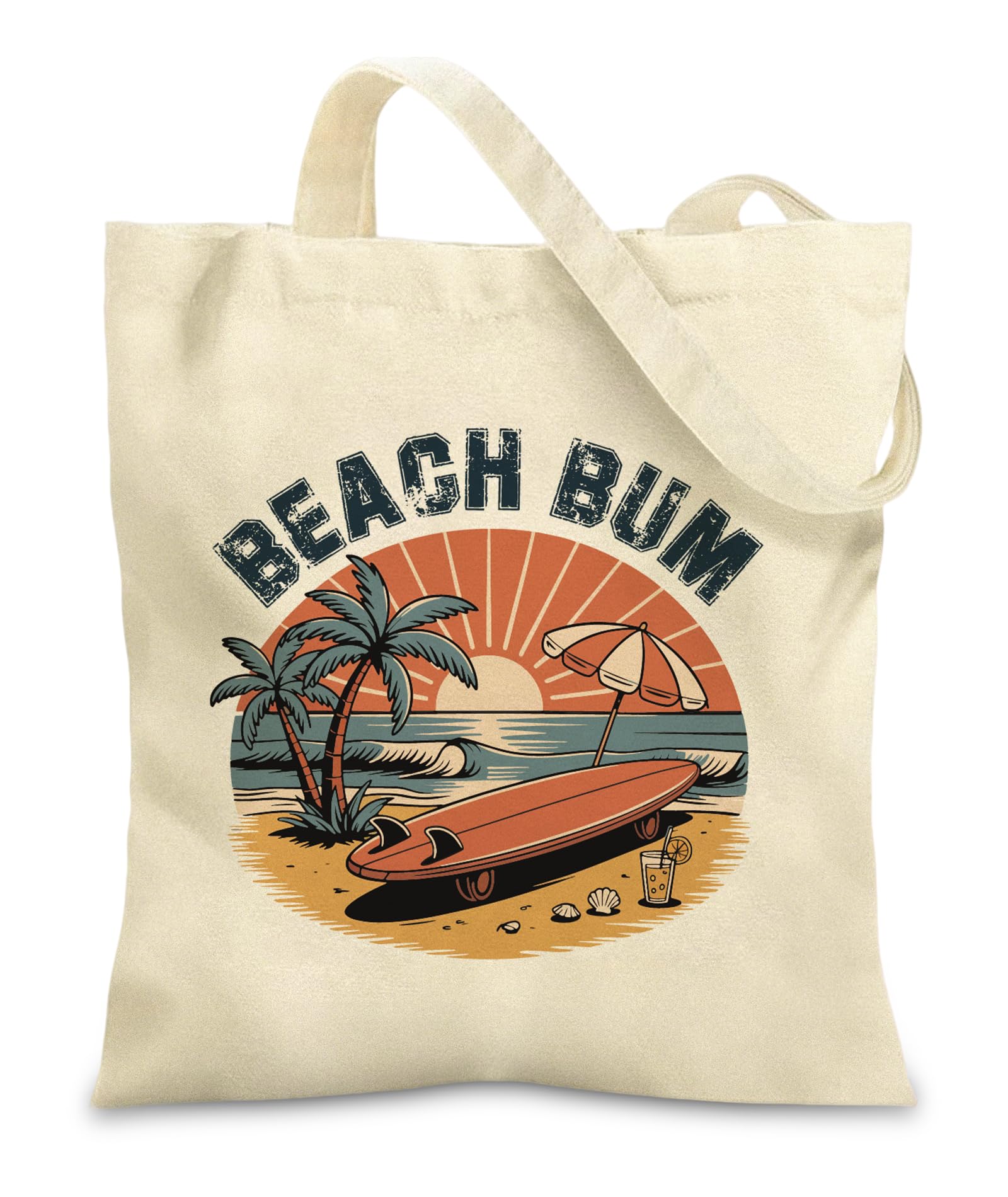 Canvas Tote Bag for Women Girls Beach Bum Reusable Totes with Inner Pocket