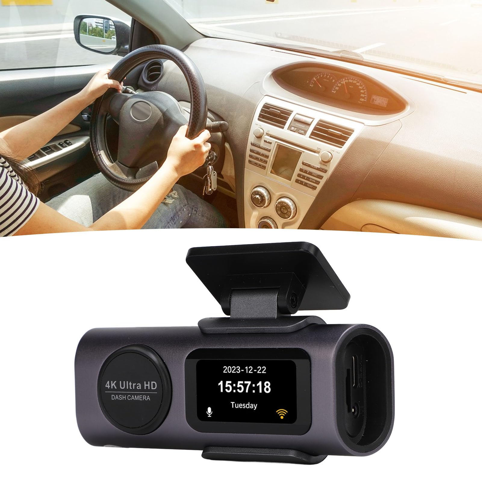 Dioche Tylny Samochodowy Rejestrator HD 4K z podwójną kamerą Wi-Fi HD z Przodu i z Tyłu z Ekranem o Przekątnej 47 Cala i Szerokim Kątem 170°, Czujnikiem G z blokadą awaryjną – Idealny do Bezpiecznej