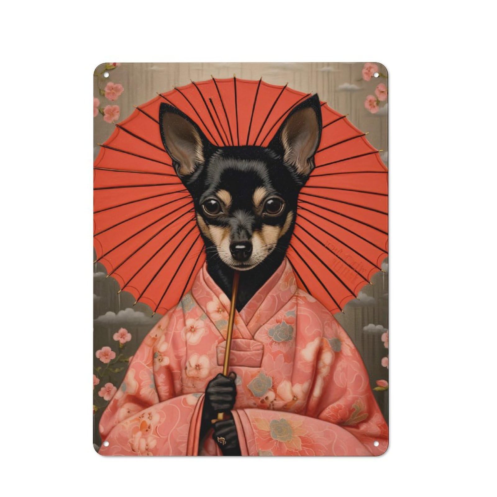 Junmoney Style-12 Miniature Pinscher Geisha Retro Tin Sign 40X30cm For Workshop Wall, For Home Interiors And Metal Sign Collectors