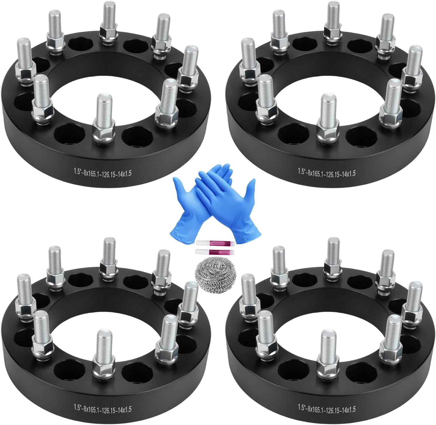 8x6.5 Wheel Spacers 1.5 inch (8x165.1mm) PCD 126.15mm Hub Bore M14x1.5 Studs Aluminum Wheel Adapters 4pcs Car Wheel Accessories Parts Fit for Silverado 1500 2500 3500 HD Suburban Express 2500/3500
