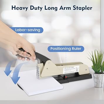 Heavy Duty Long Reach Stapler, 7000 Staples in Various Sizes with 30-200 Sheet Capacity,Long Arm Stapler,9.84Adjustable Stapling Depth for Booklets & Office Document, Fixable Paper Guide