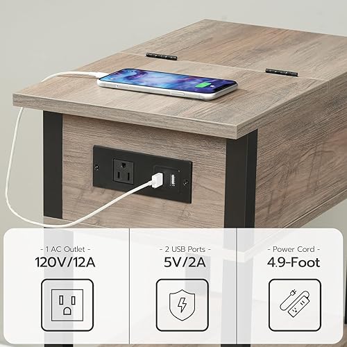 Miniatura 8 de HOOBRO Mesa auxiliar con estación de carga, mesa auxiliar abatible con puertos USB, mesitas de noche estrechas con estantes de almacenamiento, para