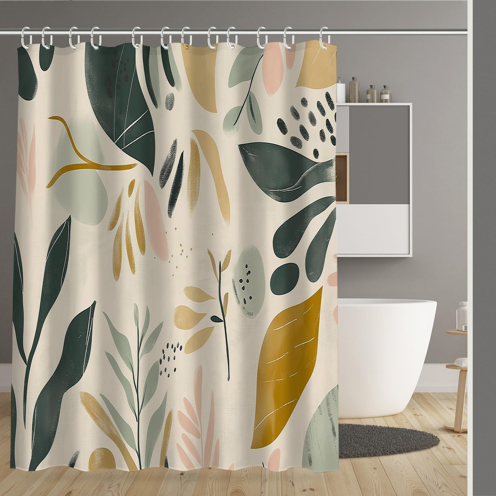 Rideau douche 180x180cm tissu hydrofuge polyester lavable avec 12 crochets de bain