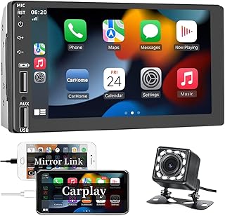 Double Din Car Stereo with Apple Carplay 7 Inch Touch Screen Radio with Bluetooth Touchscreen Auto Play Receiver with Backup Camera MP5 Audio Player Mirror Link USB AUX Head Unit System