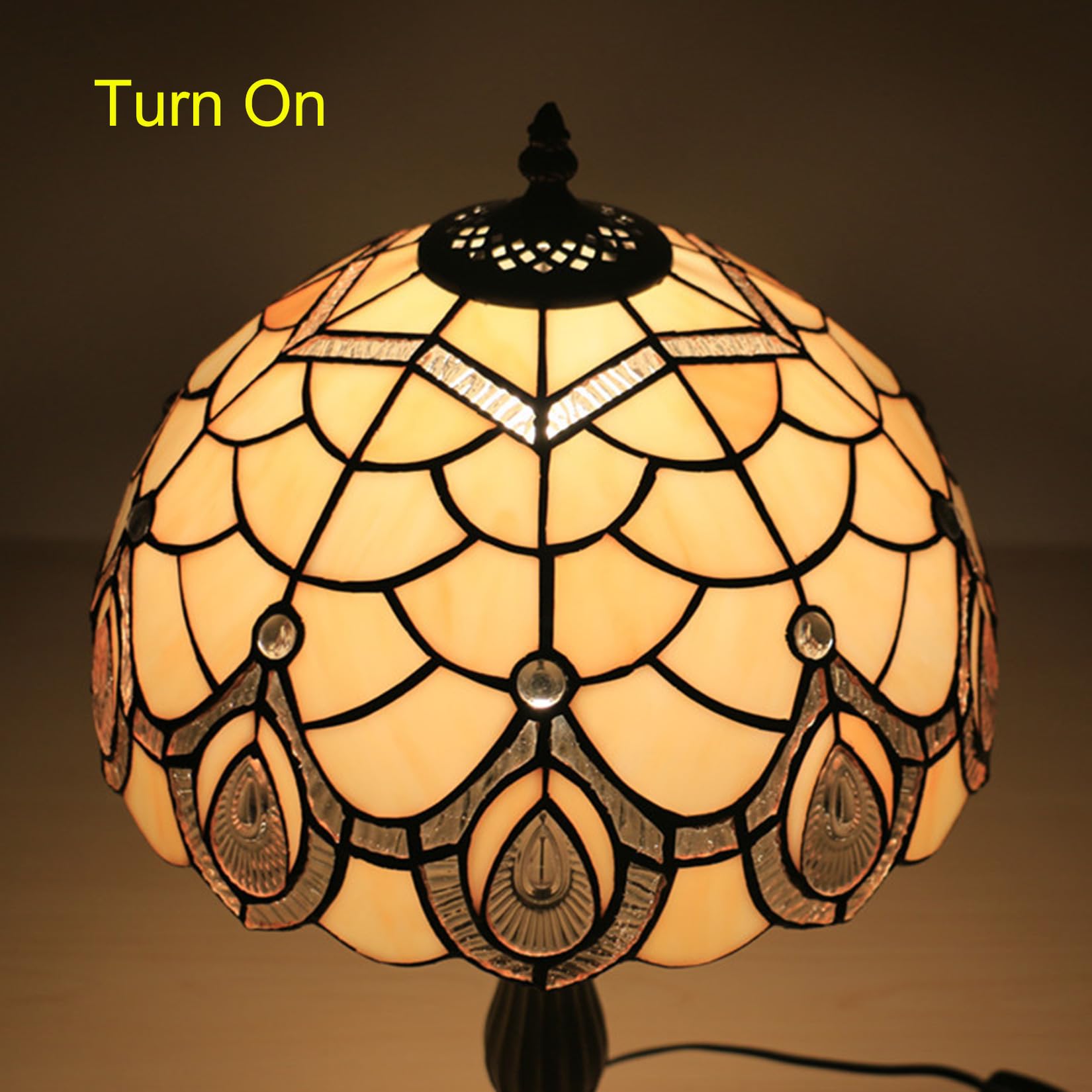 Lampenschirm Ersatz 12" Creme Bernstein Buntglas Lampenschirme nur mit Kappe klar Pfau Perlen Weinlese-Licht Abdeckung fit für Tischlampe Pendelleuchte Deckenleuchte Haus Dekoration