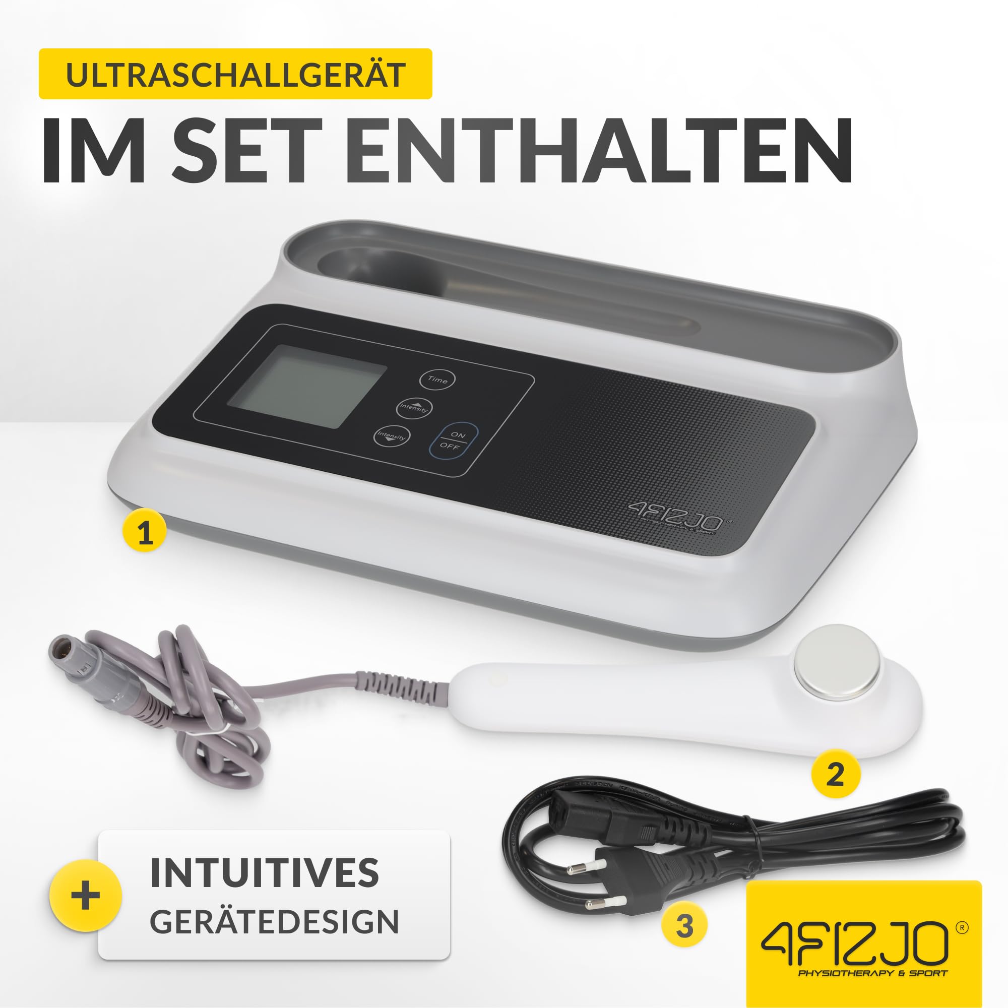 4FIZJO Tragbares Ultraschallgerät, Ultraschall Handgerät Schallwellengerät | für Zuhause, Physiotherapie, Wärmende Mikromassage, Körper, Gesicht und Hautpflege
