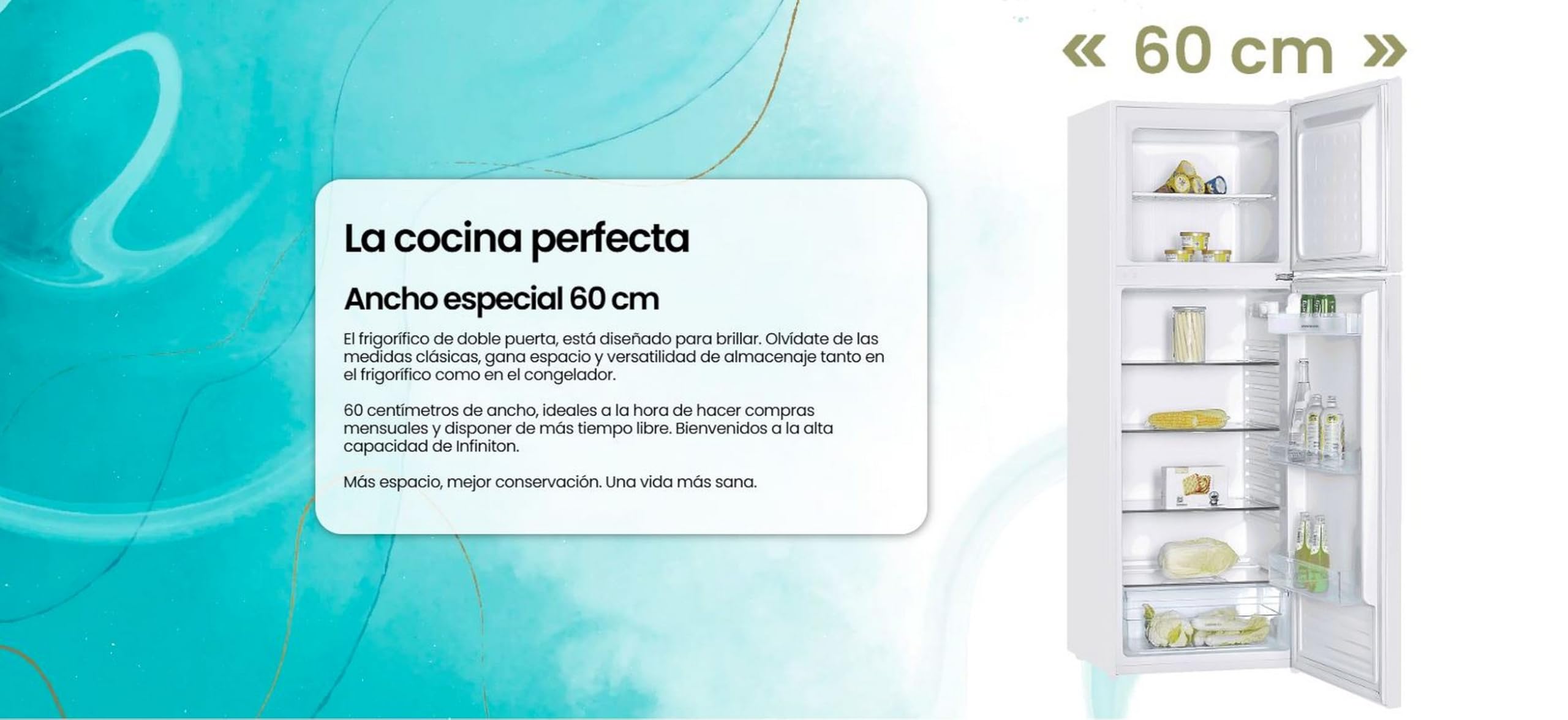 INFINITON Frigorifico Dos Puertas FG-300D72WEP, 304 Litros, 172 cm de Altura, Puerta reversible, Ciclico, Regulación en altura, E, Blanco