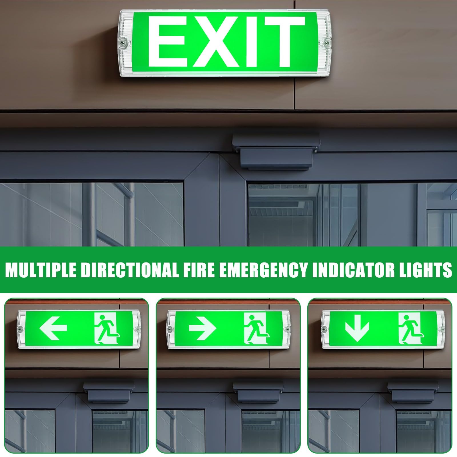 Vaileal Iluminación LED de Emergencia: Luz Constante y Señal de Salida de Emergencia, Incluye 4 Pictogramas de Salida, Para Interiores (35x11x5.5 cm)
