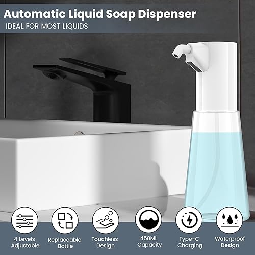 Miniatura 2 de Dispensador automático de jabón líquido sin contacto, dispensador eléctrico de manos y platos, ajustable en 4 niveles, bomba de jabón automática de