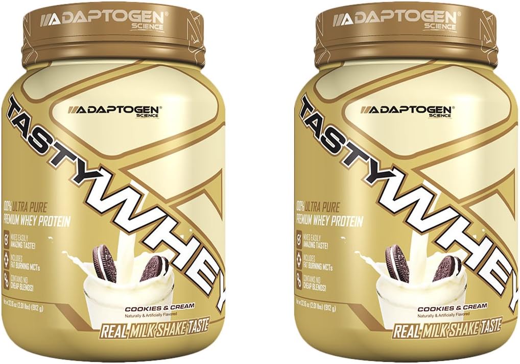 Tasty Whey, Cookies & Cream 2 lbs by Adaptogen Science (Pack of 2)