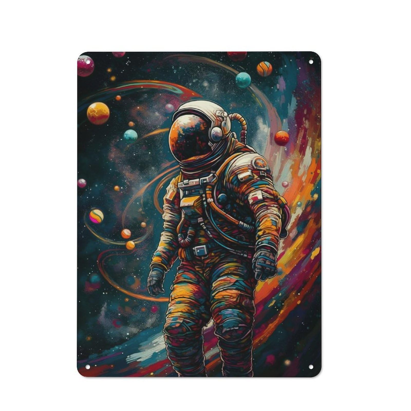 Junmoney Astronaut In The Linespace Decorative Metal Plaque With Design 40X30cm, Modern Retro Studio Wall Art For Workspace, Cafe, Hallway Or Garage