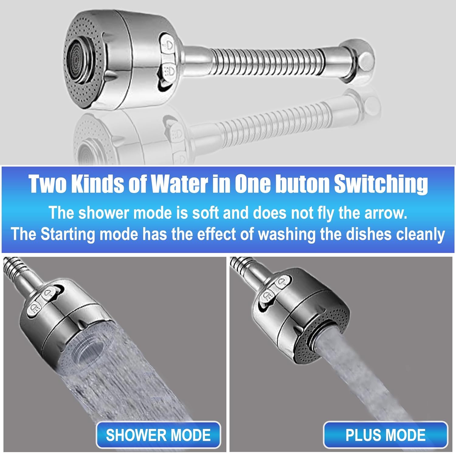 SwissHome 360° Universal Faucet Extension Flexible Faucet Sprayer with Threaded Interface for Kitchen and Bathroom Tap Nozzle Filter Adapter 4