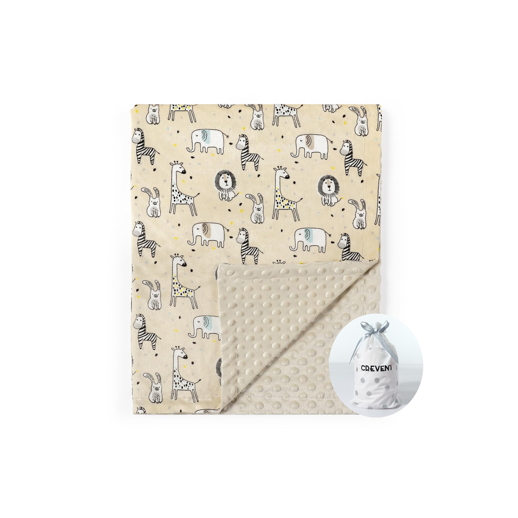 CREVENT Cozy Soft and Warm Mink Baby Blanket, Gift Packing with Ribbon for Newborn Infant Toddler's Crib Cot Stroller, for All Season Use (30"X40" Zoo)