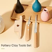 Vista 7 de Amylove Herramientas de cerámica de 3 piezas, herramienta de corte de arcilla, incluye cortador de bisel de madera y alambre, cuchillo para cerámica