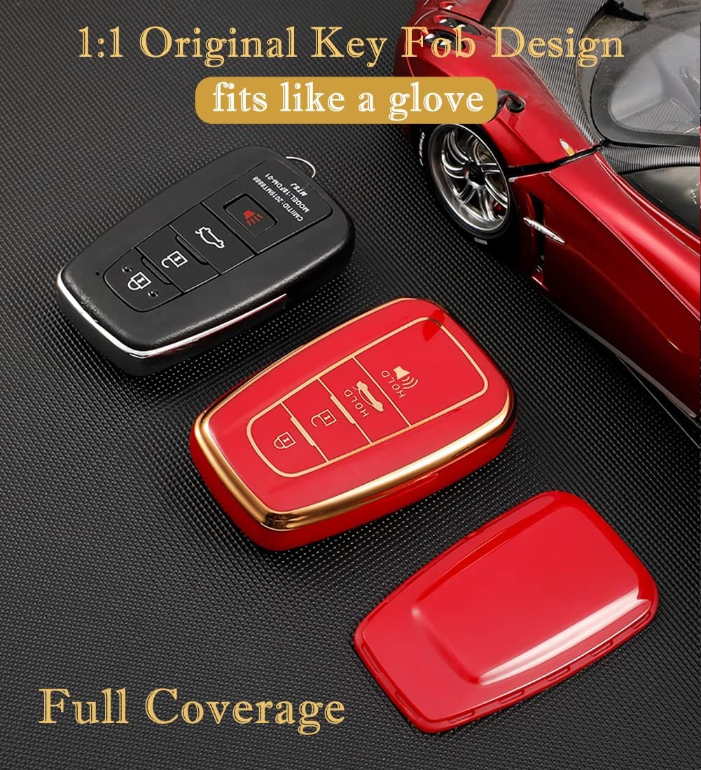 Cacacar for Toyota Camry RAV4 Key Fob Cover with Keychain,for Highlander Corolla Avalon C-HR Prius GT86 Key Fob Case Premium Soft TPU 360 Degree Protector Key Holder (B-Gray)