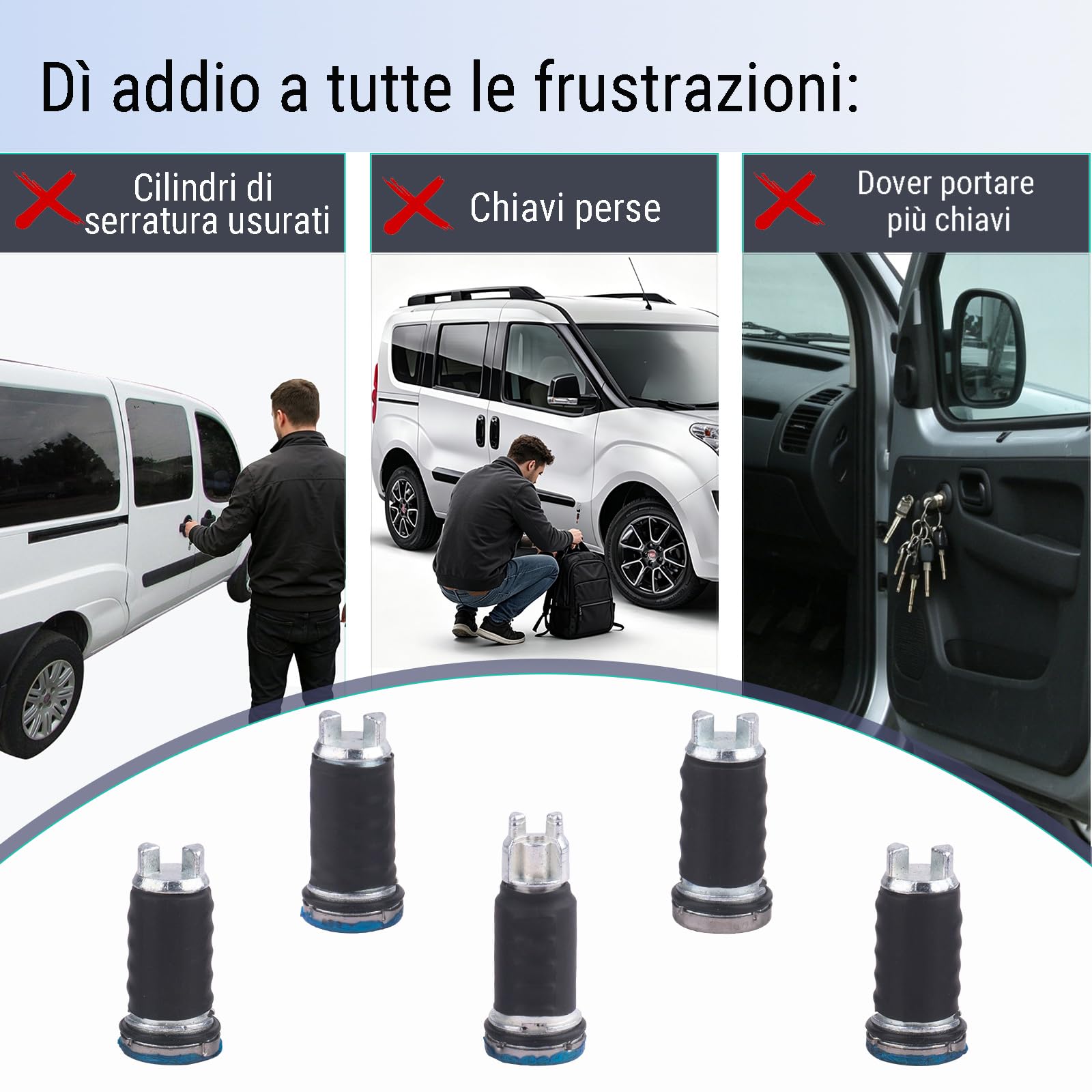 Kit Completo Cilindri Serratura e Chiavi Compatibile con Doblo | Compatibile con Fiat Doblo Cargo (MK1) & Doblo 119 2005-2010 | Una Chiave per Tutte le Porte