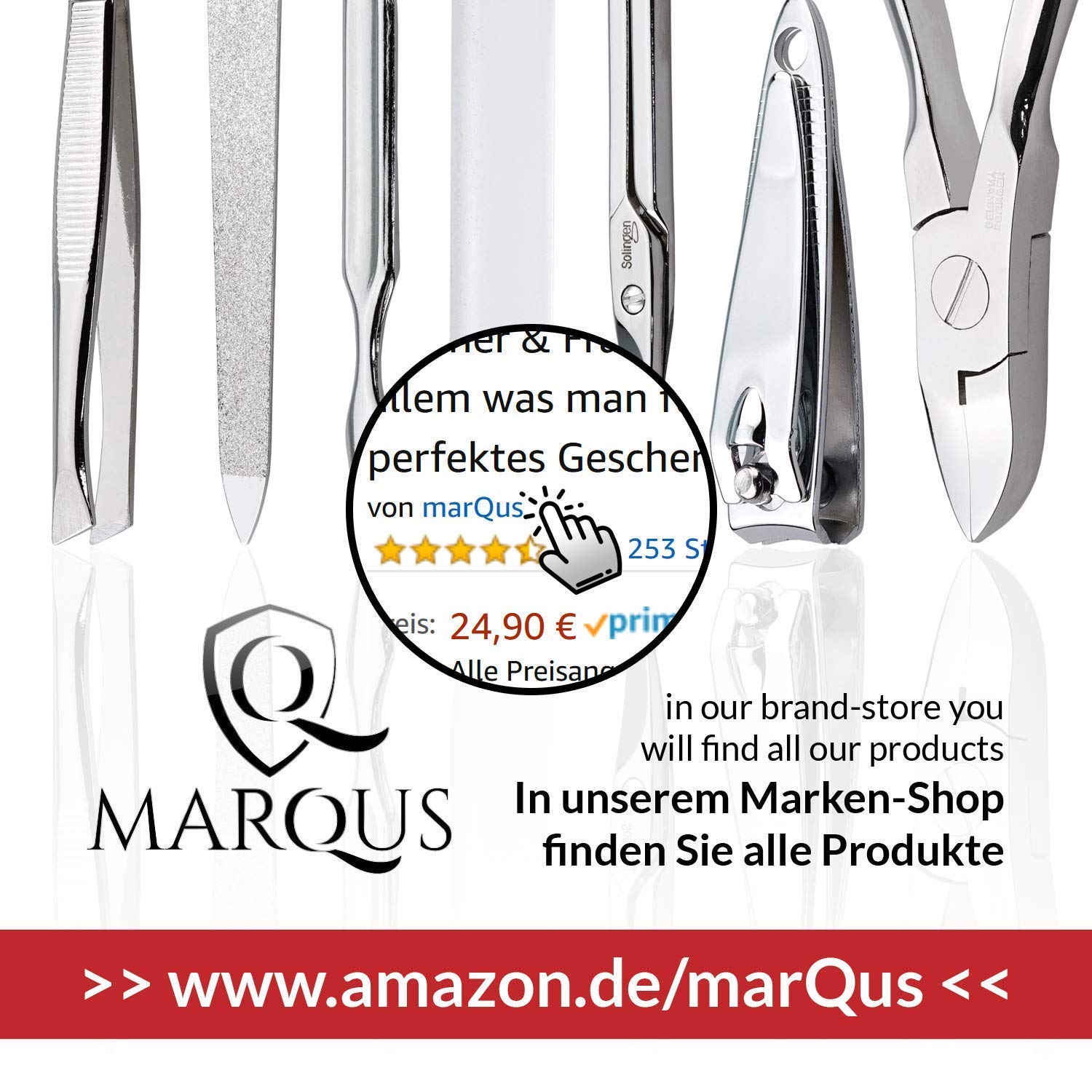 marQus Solingen Mega Maniküre Pediküre Set 12 Teile - Nageletui für Herren und Damen mit allem was man für die Nagelpflege braucht, in hochwertigem Echt-Leder Etui, Schwarz