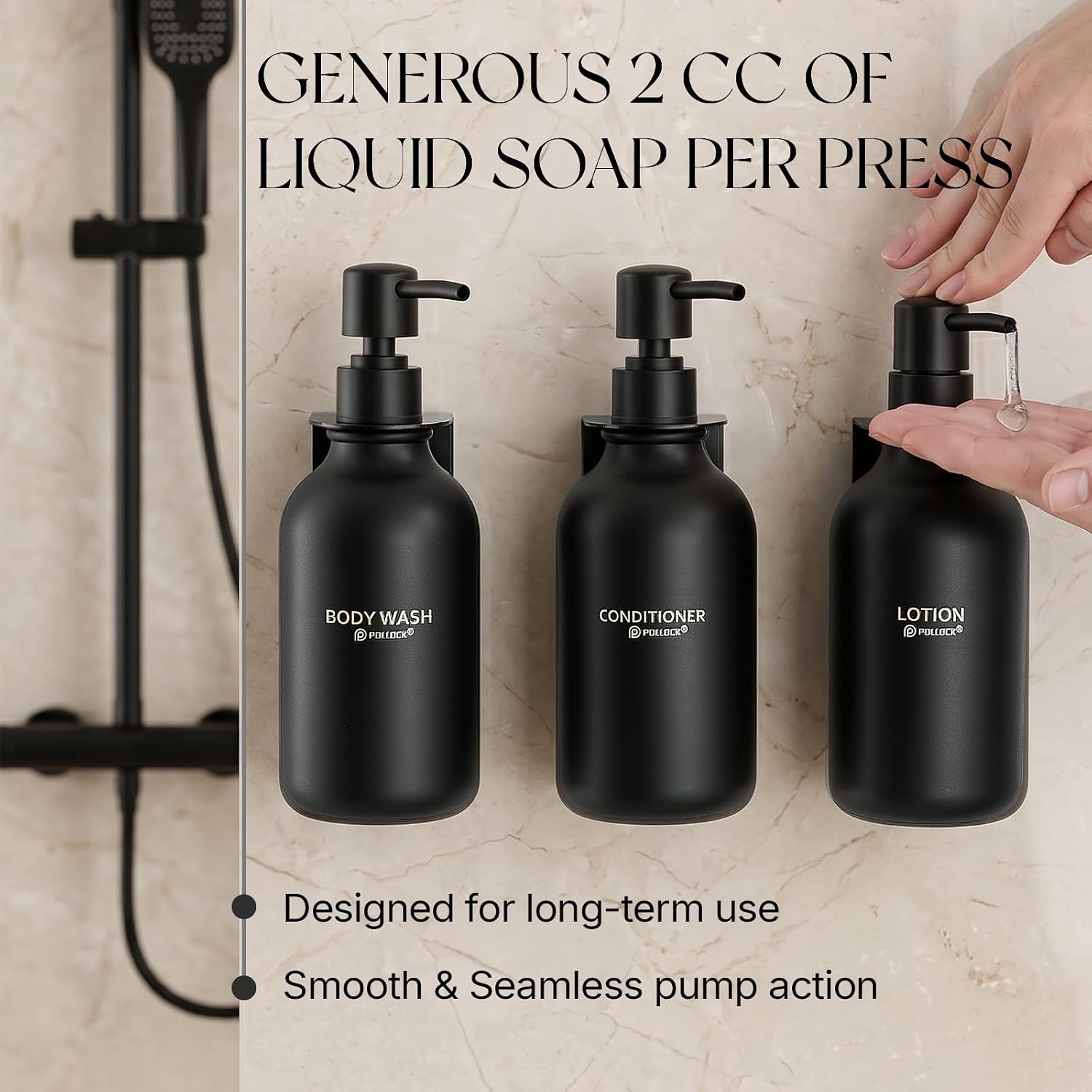 Shampoo and Conditioner Dispenser Wall Mounted,Set of 3 * 500 ml Shower Soap Bottles with 36 pcs Waterproof Labels,Shower Dispenser 3 Chamber No Drill,Body Wash Dispenser for Shower Wall Bathroom
