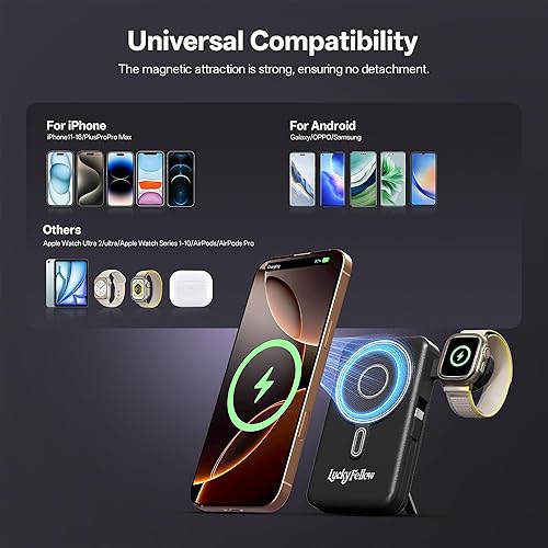 Miniatura 5 de Cargador portátil magnético con cables integrados, estación de carga inalámbrica de carga rápida de 10000 mAh, batería externa, tamaño de bolsillo