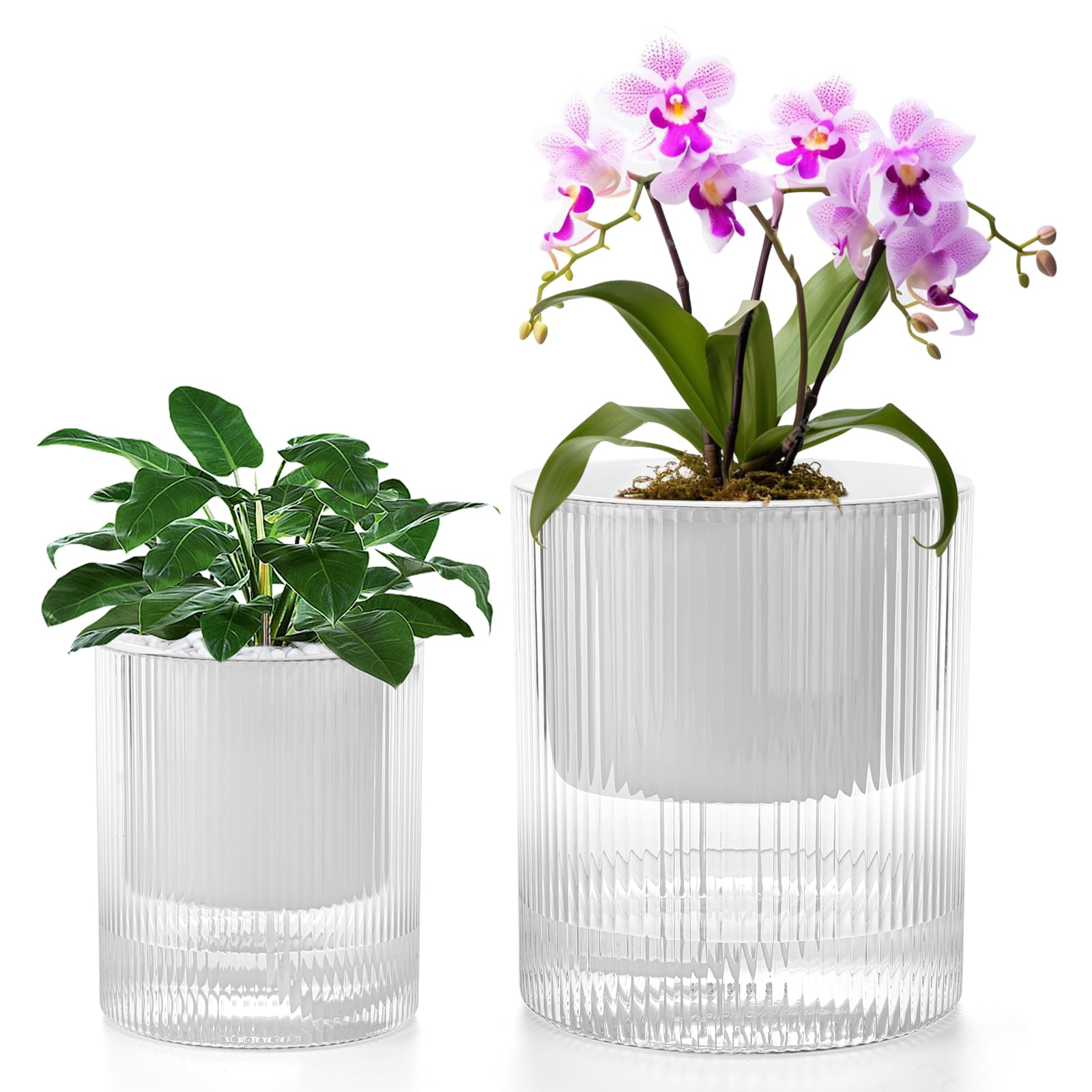 VIEWALL Macetas con Sistema de Riego Automático con Mecha Macetas para Flores Macetas para Hierbas para Ventanas Cocina Balcón Oficina CREA un Pequeño Jardín de Hierbas,Juego de Dos, 1x10cm,1x15cm