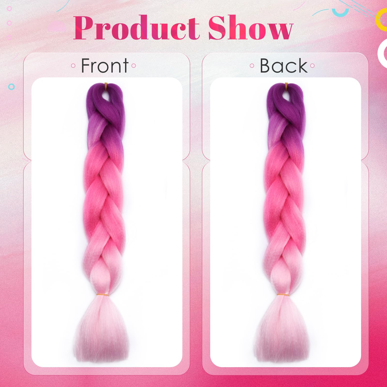 Benehair Braid Extensions 24 Inches Ombre Jumbo Braiding Hair Colorful Synthetic Hair Extensions for Braiding Hair Extensions for Women(Purple/Rosy/Pink - Image 3