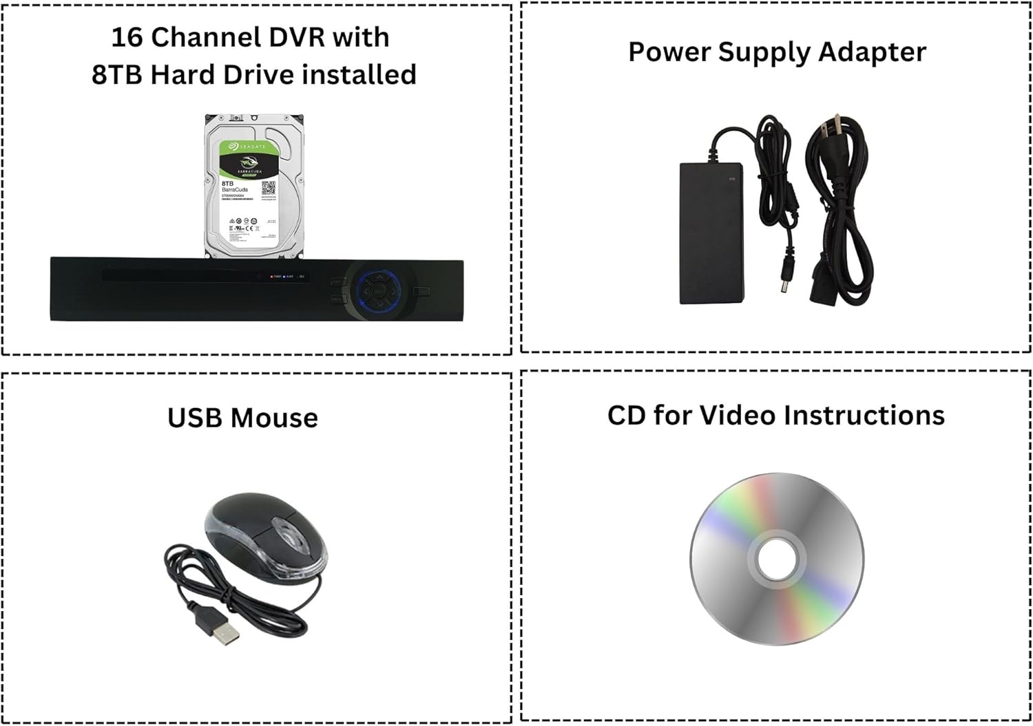 Evertech 16 Channel Digital Video Recorder H.264 / h.265 Hybrid 4in1 AHD TVI CVI Analog CCTV Security Camera DVR with 8TB Hard Drive