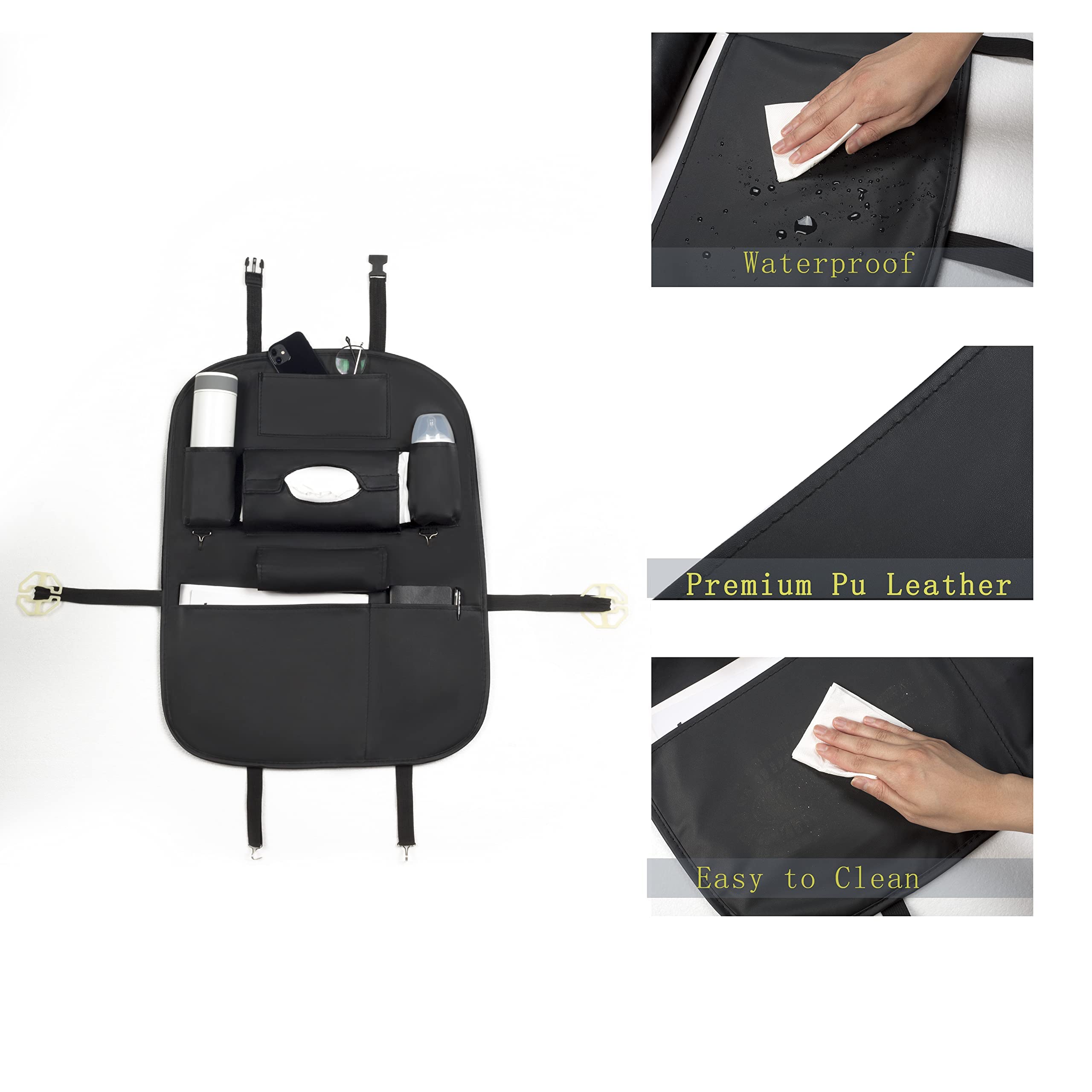 Organizer per sedile posteriore in pelle PU di alta qualità con tavolo pieghevole, tasche multiple e cinturino regolabile con fibbia per automobili