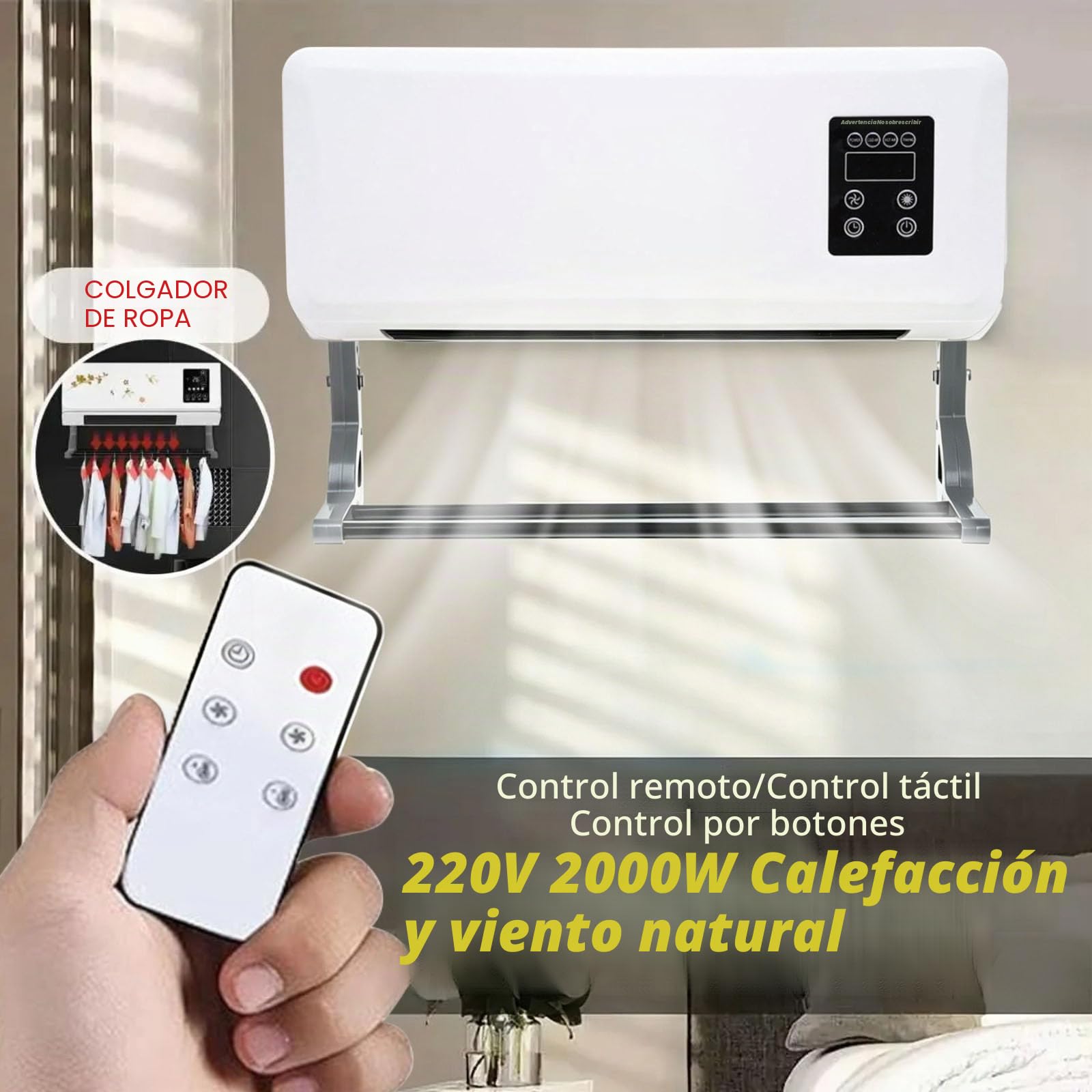 Ventilador de Pared con Control Remoto, Sistema de Climatización, Enchufe UE 220 V, Aire Acondicionado Sin Unidad Exterior para Casa, Dormitorio, Salón