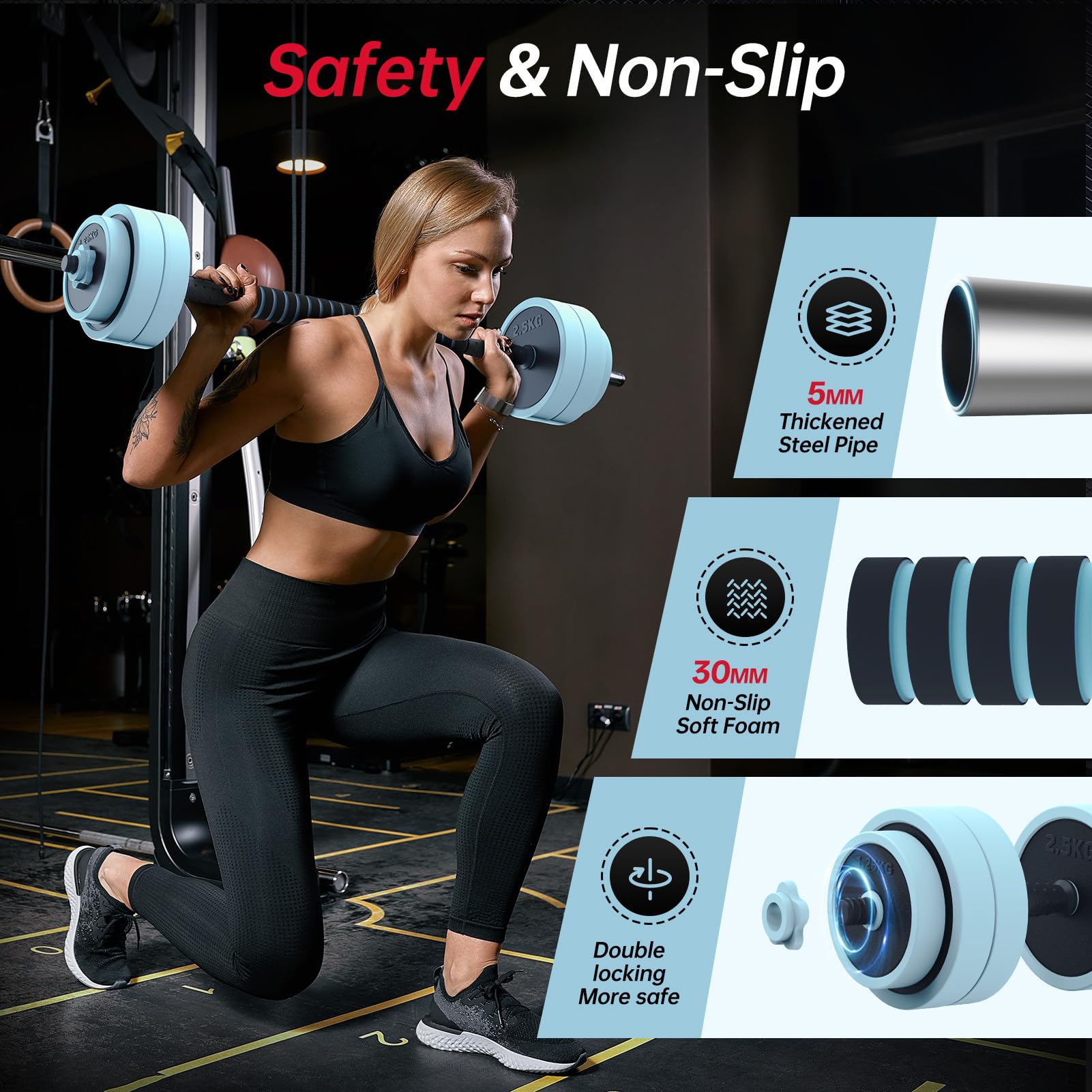 PASYOU Mancuernas Ajustables 20kg Set 4 en 1 Multifunción, Incluye Pesa Rusa, Barra y Soporte de Flexiones para Entrenamiento Fitness Doméstico