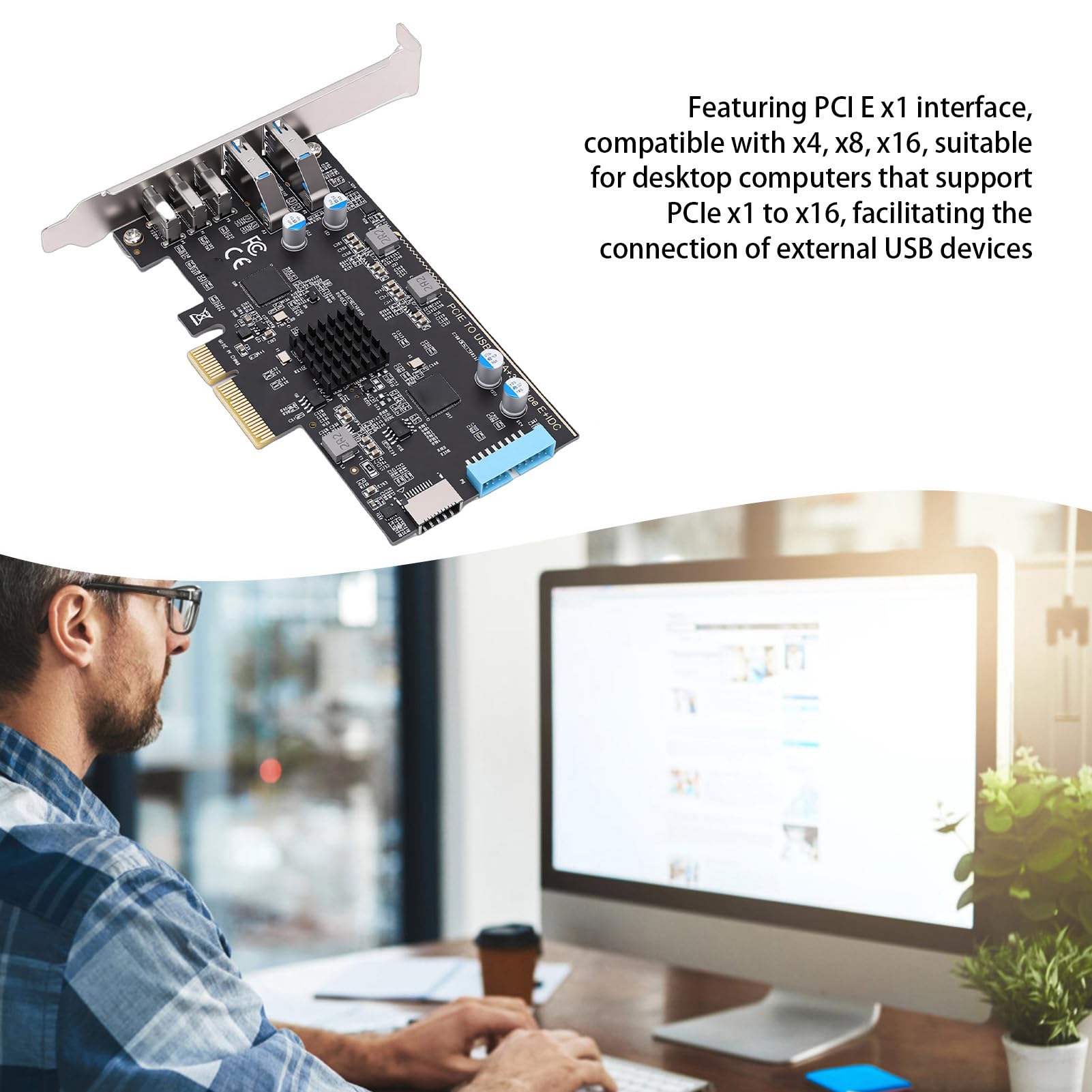 Jiawu Scheda PCIe a USB C 3.0 da 10 Gbps, Scheda di Espansione PCI Express a 5 Porte con 3 Porte di Tipo C, 2 USB .0, di Espansione PCIe per PC Desktop