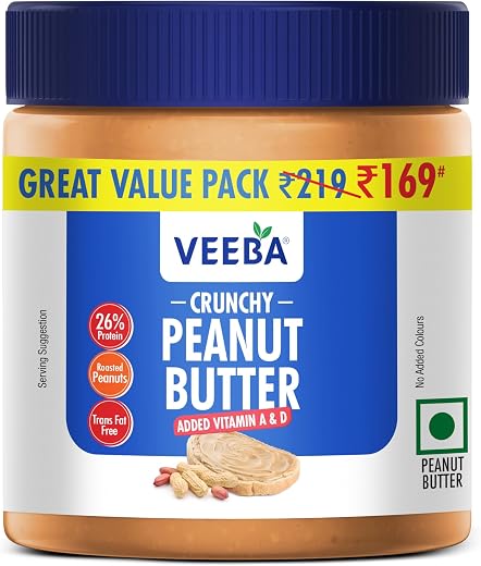 Veeba Peanut Butter Crunchy | High Protein | Naturally Gluten Free | Vegan | No Added Preservatives | Added Calcium, Iron,...