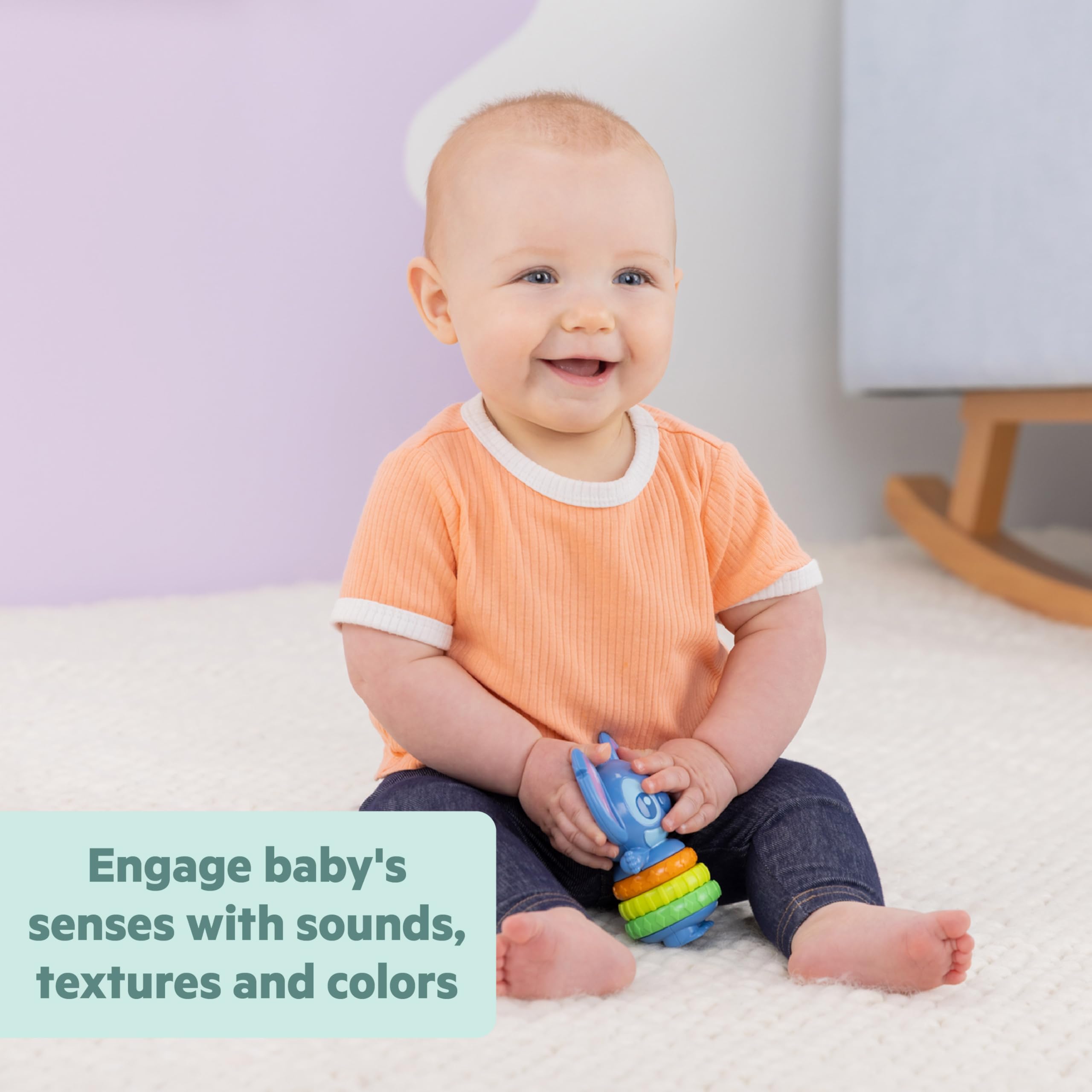 Bright Starts Disney Baby Stitch Twist-a-Stitch Fidget Toy with Textured Rings and Rattle Beads, On The Go Toy for Newborns & Up - Image 2