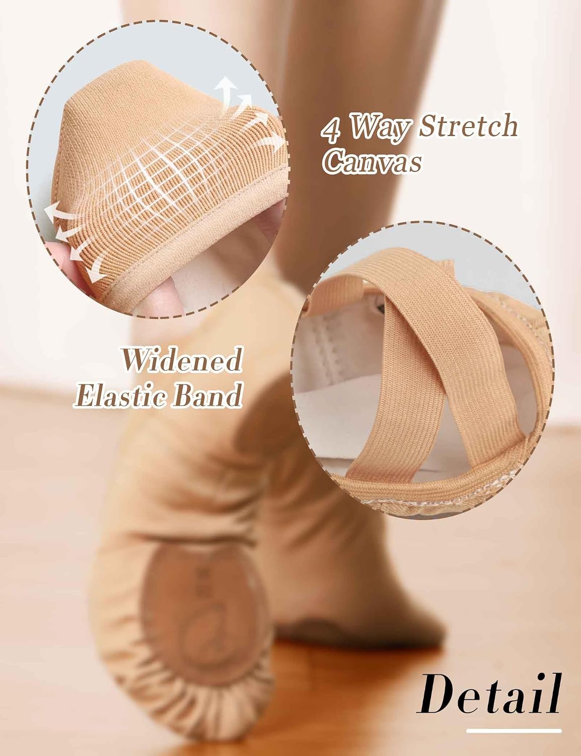 Daydance Beige Elastic Canvas Ballet Shoes/Slippers for Women, Girls