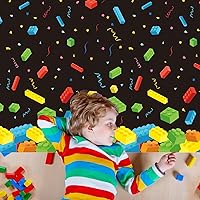 Vista 6 de chiazllta Mantel de bloques de construcción de 3 piezas de 105 x 54 pulgadas, bloques de construcción, decoraciones de fiesta temática, cubierta