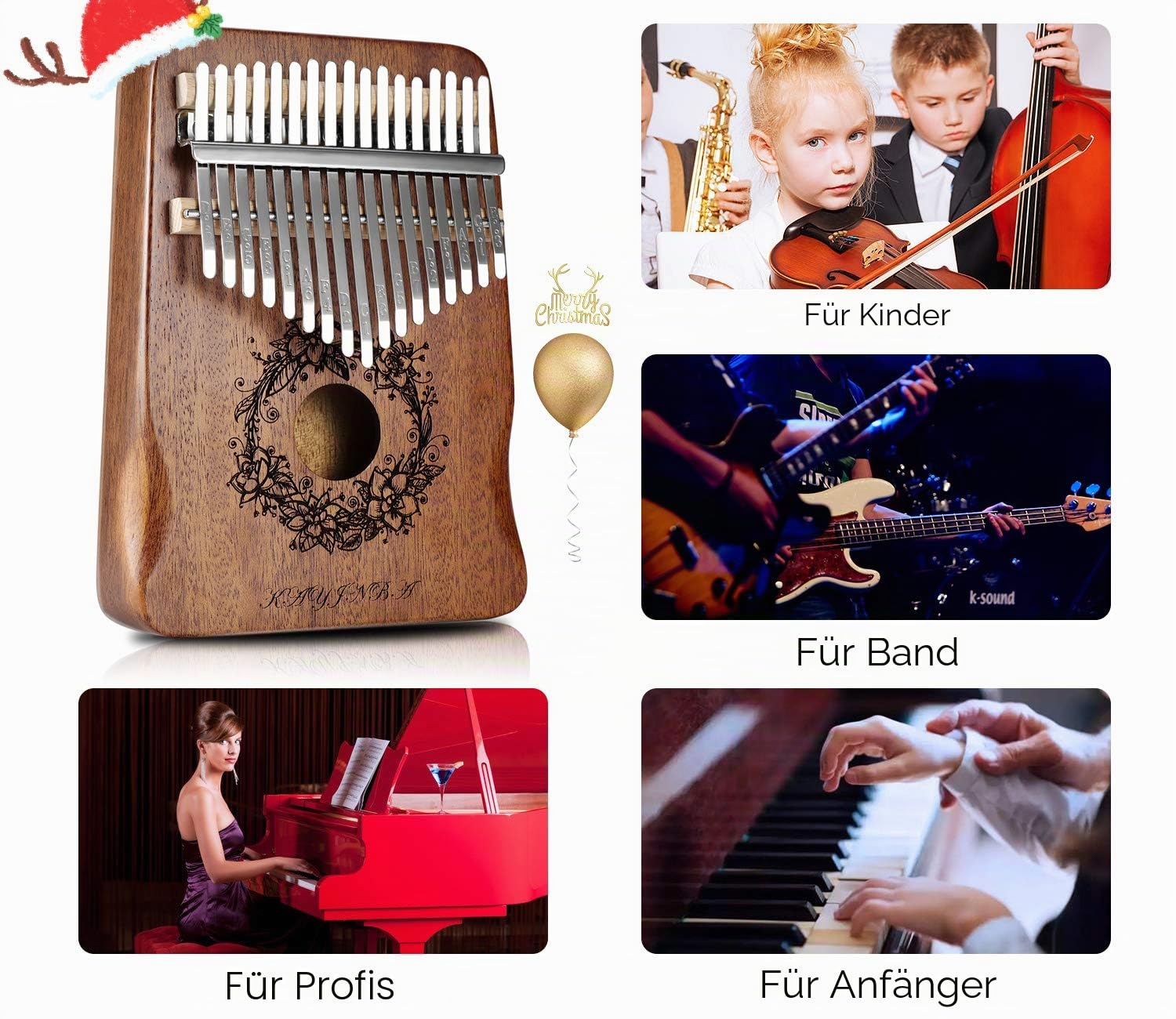 Kalimba Daumenklavier mit 17 Tasten, Mahagoni, tragbar, Mbira Sanza, Musikliebhaber, Geschenk für Kinder, Anfänger, mit Stimmhammer, Klaviertasche, Lernanleitung (natürlich)