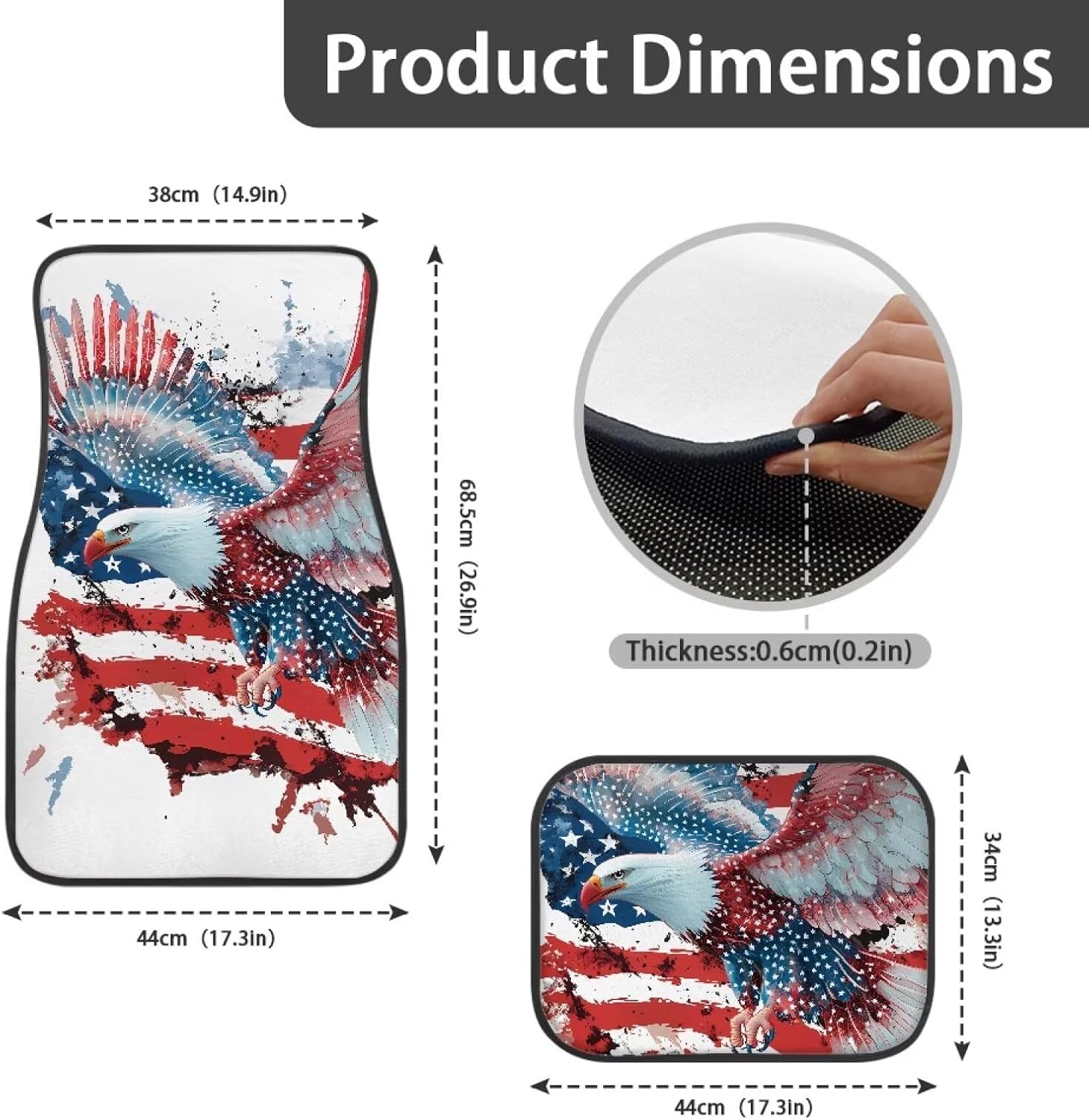 Amzbeauty Eagle American Flag Print Premium Car Floor Mats Front and Rear Easy Clean