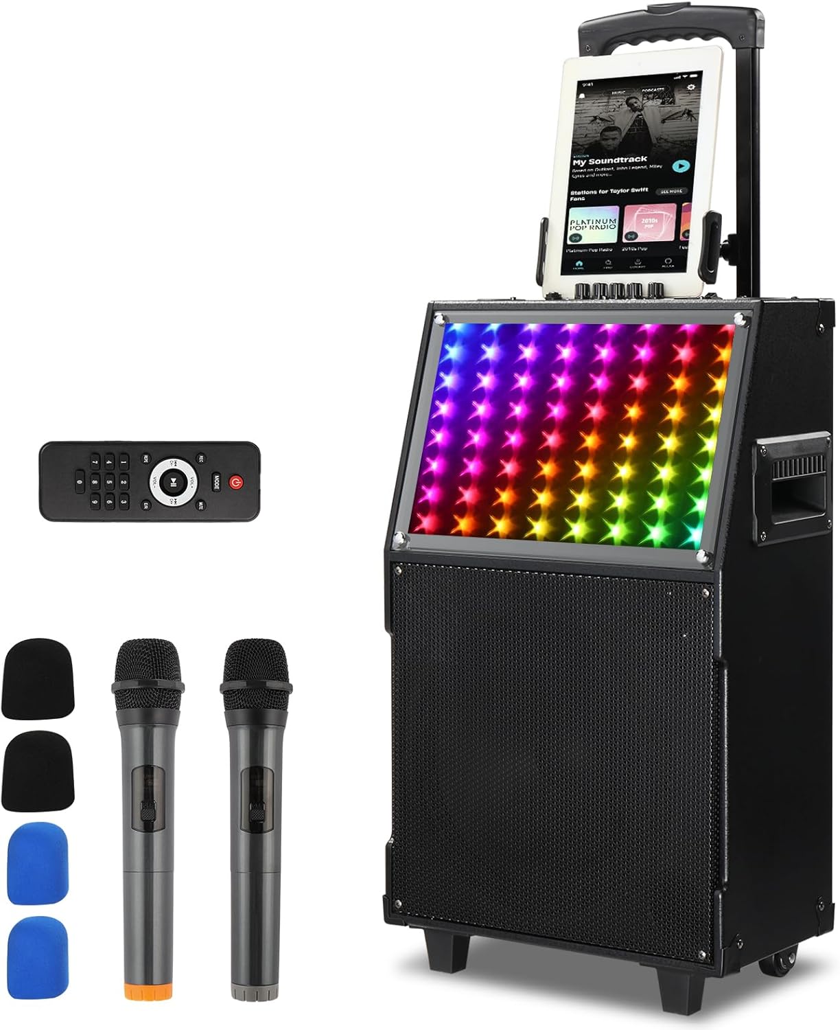 Ktaxon Karaoke Machine with 2 Wireless Microphones, Portable Outdoor & Indoor Bluetooth Speaker with Multi Light Modes, 12" Speakers for Party, Home, Game, DJ, Adults