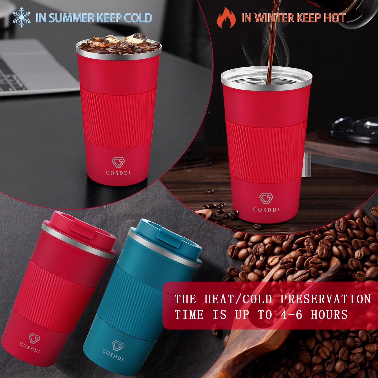 Tazza Termica Da Viaggio CS COSDDI - Doppia Parete Acciaio Inox, Coperchio Antigoccia, Mantiene Caldo E Freddo 6 Ore - Foto 11
