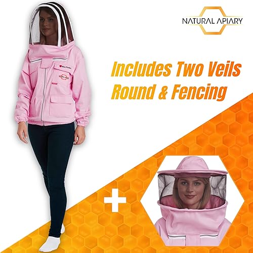 Miniatura 2 de Natural Apiary Max Pro - Chaqueta de algodón incluye 2 velos no inflamables (redondos y vallados), máxima protección contra picaduras para