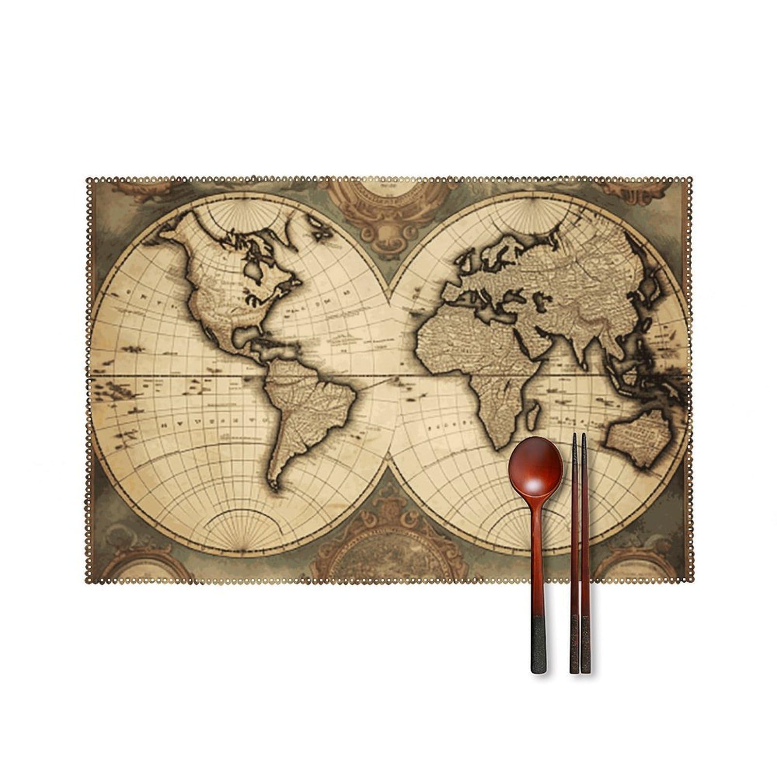 World Map Placemats Set of 6 Wipeable Table Mats for Kitchen Dining Table Heat Resistant Waterproof Modern Indoor/Outdoor Non-Slip Easy Clean Place Mats