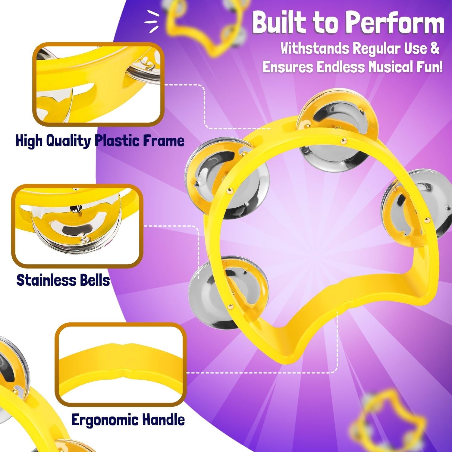 Flexzion Half Circle Tambourine for Adults Hand Held Percussion